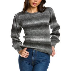 Lea & Viola Womens Puff Sleeve Wool-Blend Sweater, Black